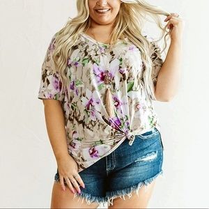 Plus Size Purple Floral Blouse 2X